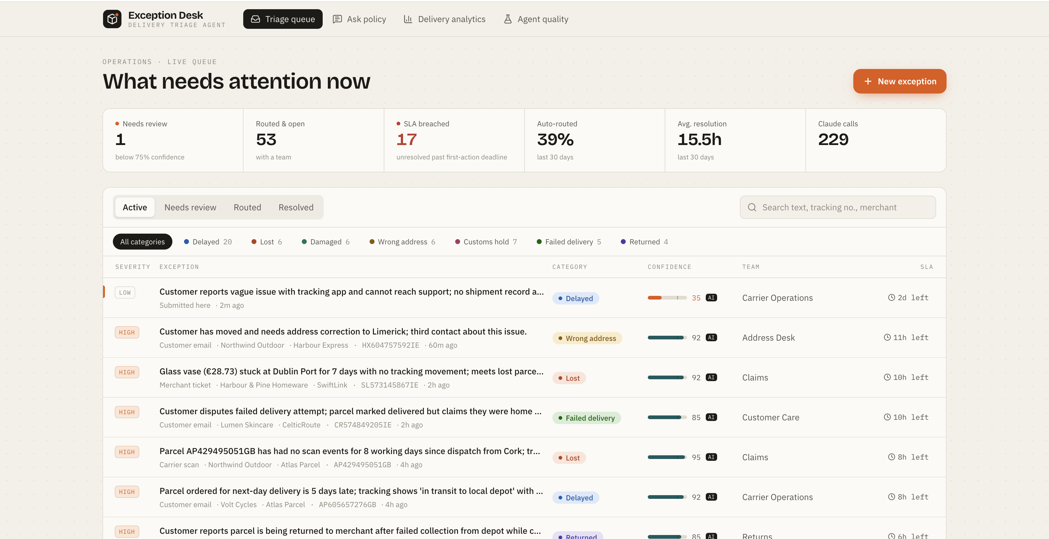 Exception Desk — AI Delivery Exception Triage Agent